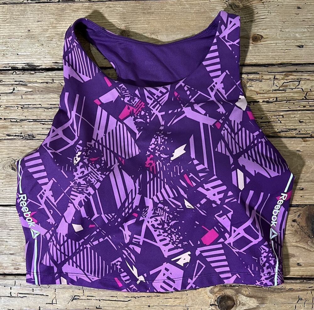 Reebok Women’s Size M Purple/Pink Printed Cropped Tank Bra